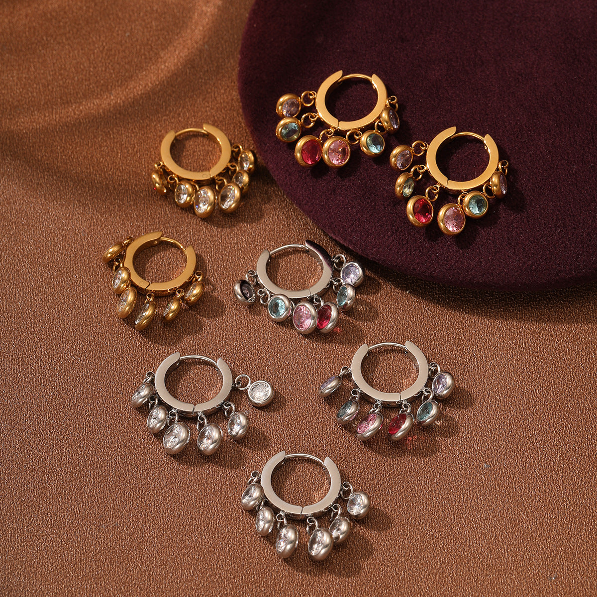 Örhängen med runda diamanter(Flera färger)