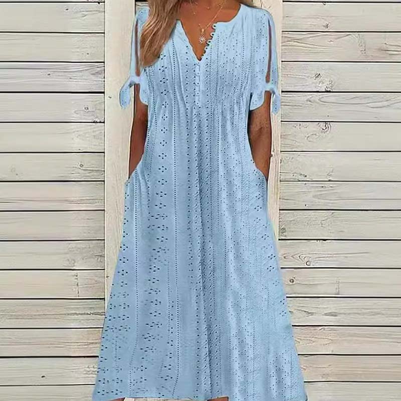 đ·Broderad EnfĂ€rgad KlĂ€nning Med Hög Midja đż/Embroidered high waist solid color dress