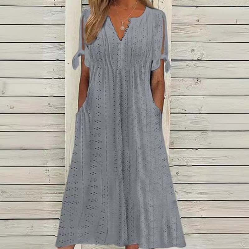đ·Broderad EnfĂ€rgad KlĂ€nning Med Hög Midja đż/Embroidered high waist solid color dress