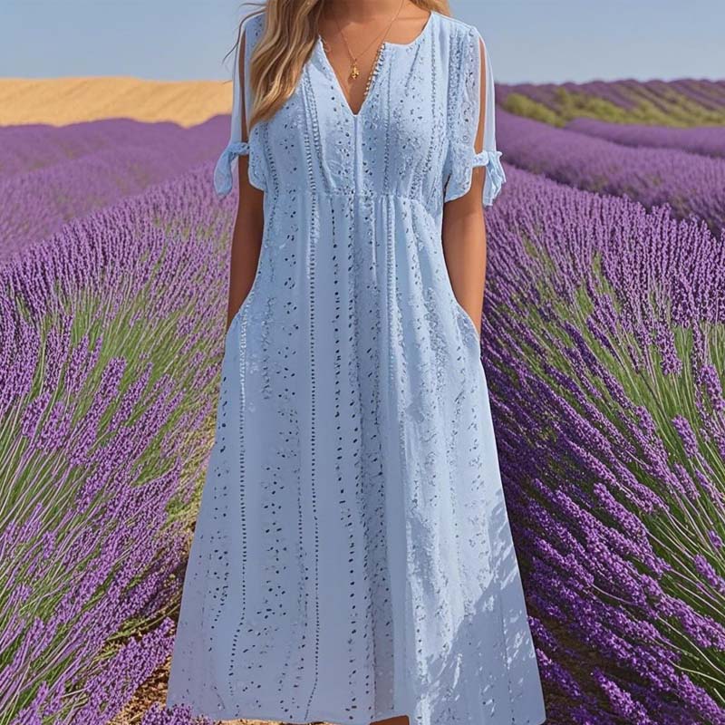 đ·Broderad EnfĂ€rgad KlĂ€nning Med Hög Midja đż/Embroidered high waist solid color dress
