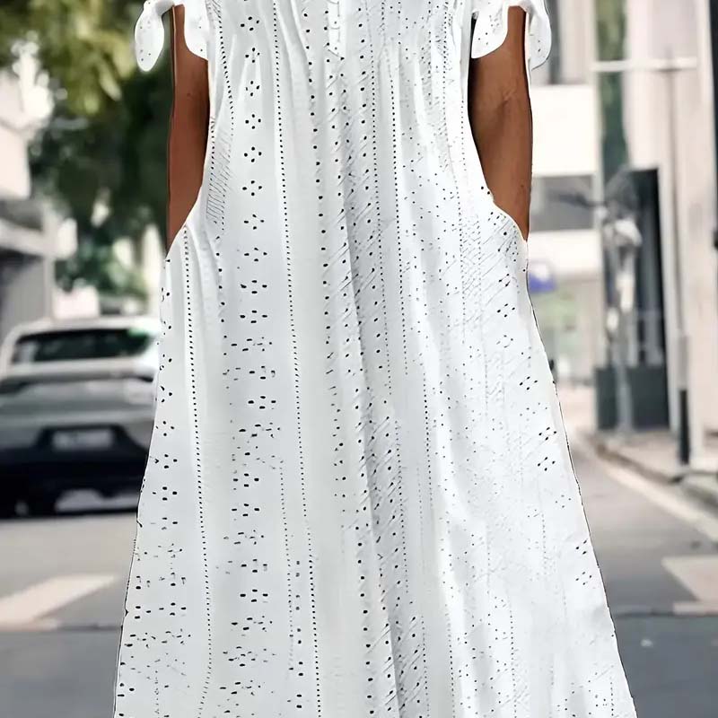 đ·Broderad EnfĂ€rgad KlĂ€nning Med Hög Midja đż/Embroidered high waist solid color dress
