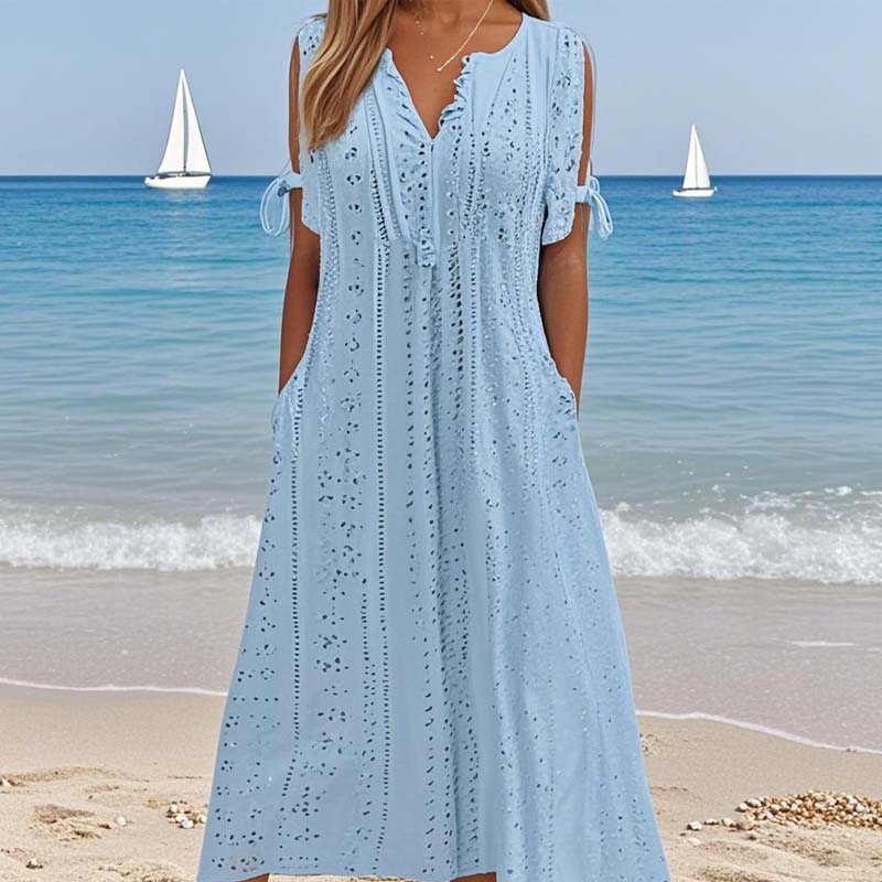 đ·Broderad EnfĂ€rgad KlĂ€nning Med Hög Midja đż/Embroidered high waist solid color dress