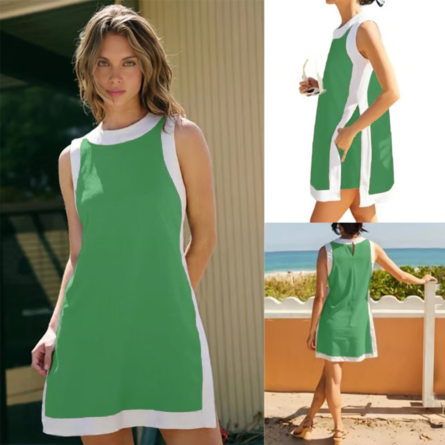 â°đ„Avslappnat tvĂ„delat set för kvinnor med fĂ€rgblock, rund halsringning, Ă€rmlös pullover, toppar, matchande shorts med fickor