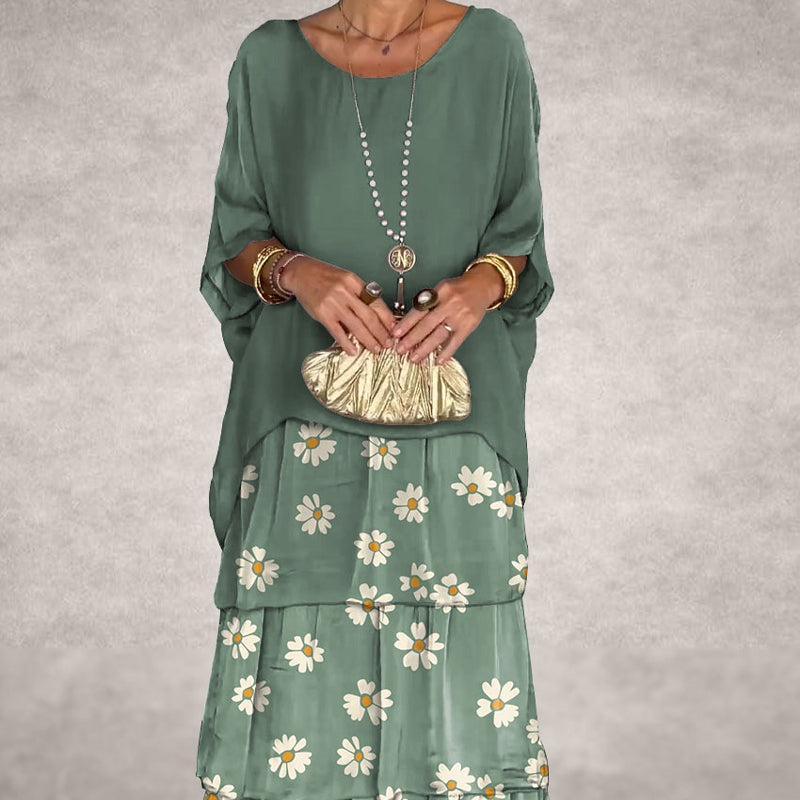 Künstlerisches Lockeres Kleid/Chiffon mesh dolmanärmad långklänning med rund hals