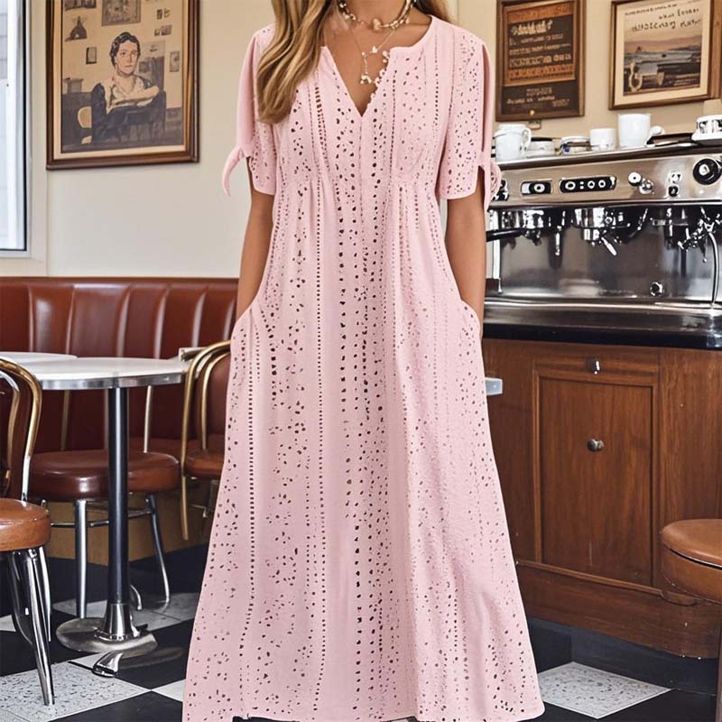 đ·Broderad EnfĂ€rgad KlĂ€nning Med Hög Midja đż/Embroidered high waist solid color dress