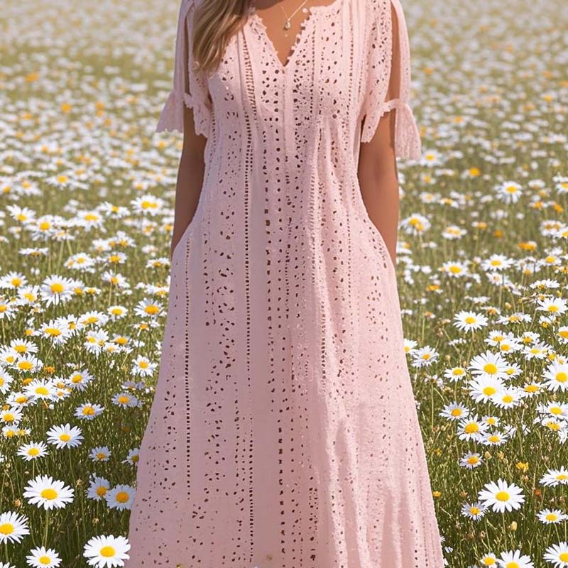 đ·Broderad EnfĂ€rgad KlĂ€nning Med Hög Midja đż/Embroidered high waist solid color dress