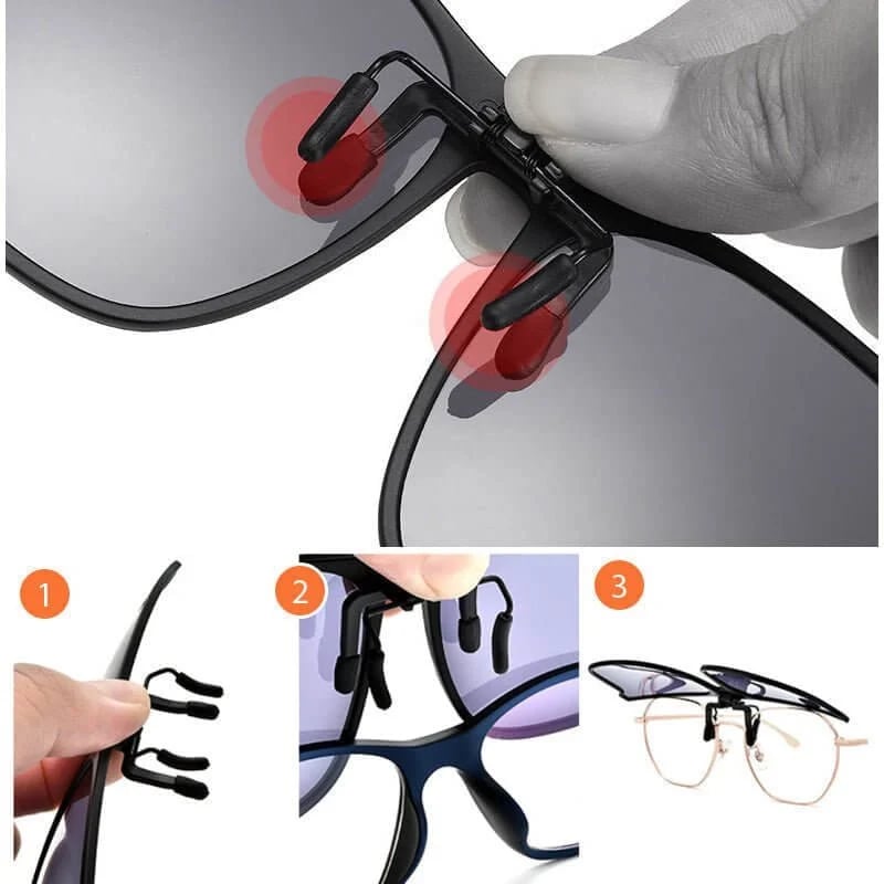 Nya polariserade clip-on solglasögon med uppfällbar design