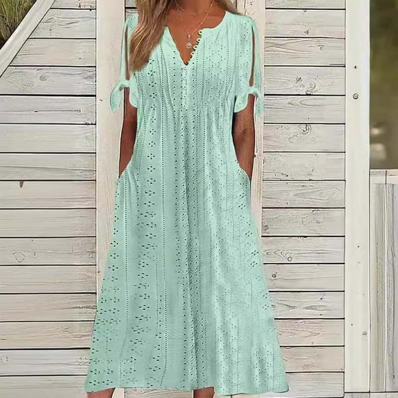 đ·Broderad EnfĂ€rgad KlĂ€nning Med Hög Midja đż/Embroidered high waist solid color dress