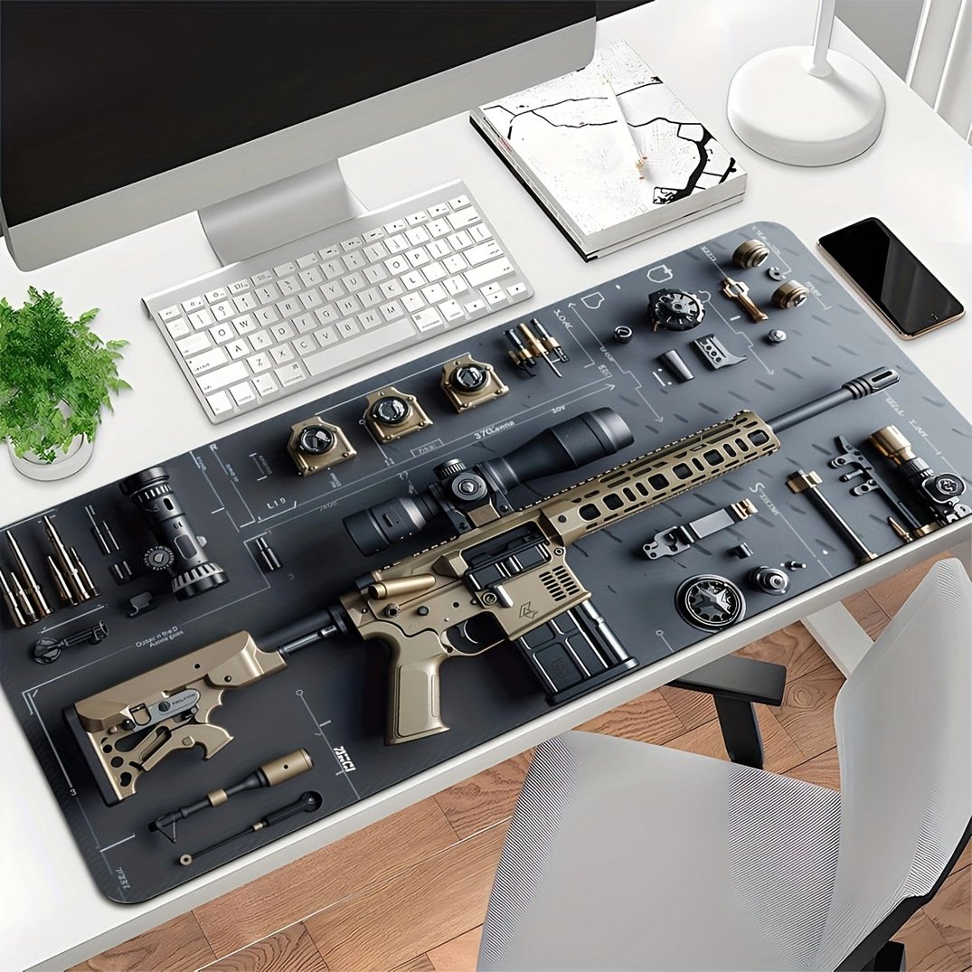 Cool Military Weapon Build Weapon Parts Display Stor musmatta för spel, snyggt skrivbordsskydd med halkfritt gummi, flera storlekar för bärbar dator och skrivbord