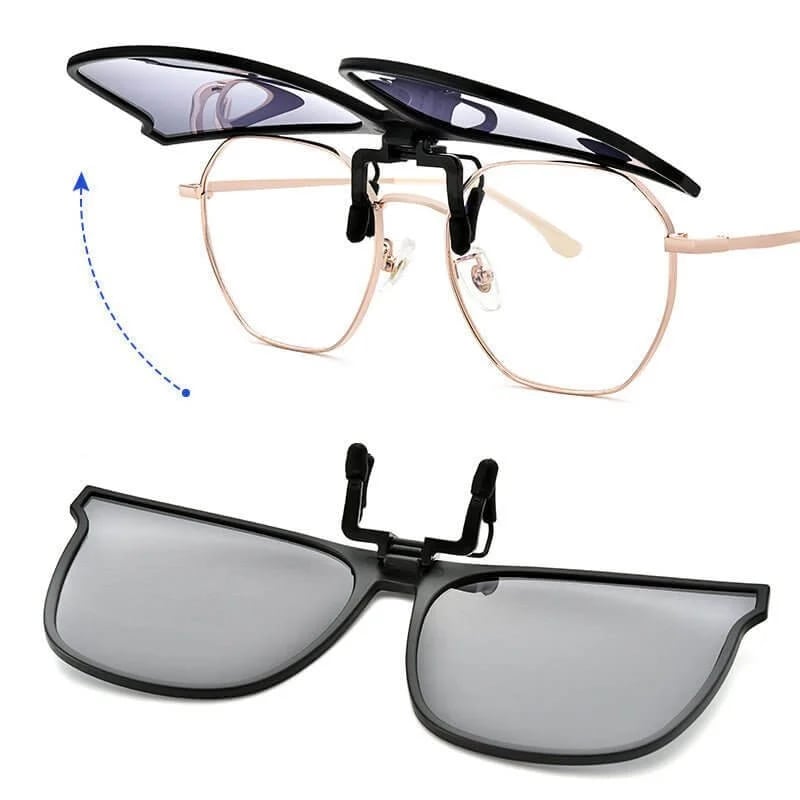 Nya polariserade clip-on solglasögon med uppfällbar design