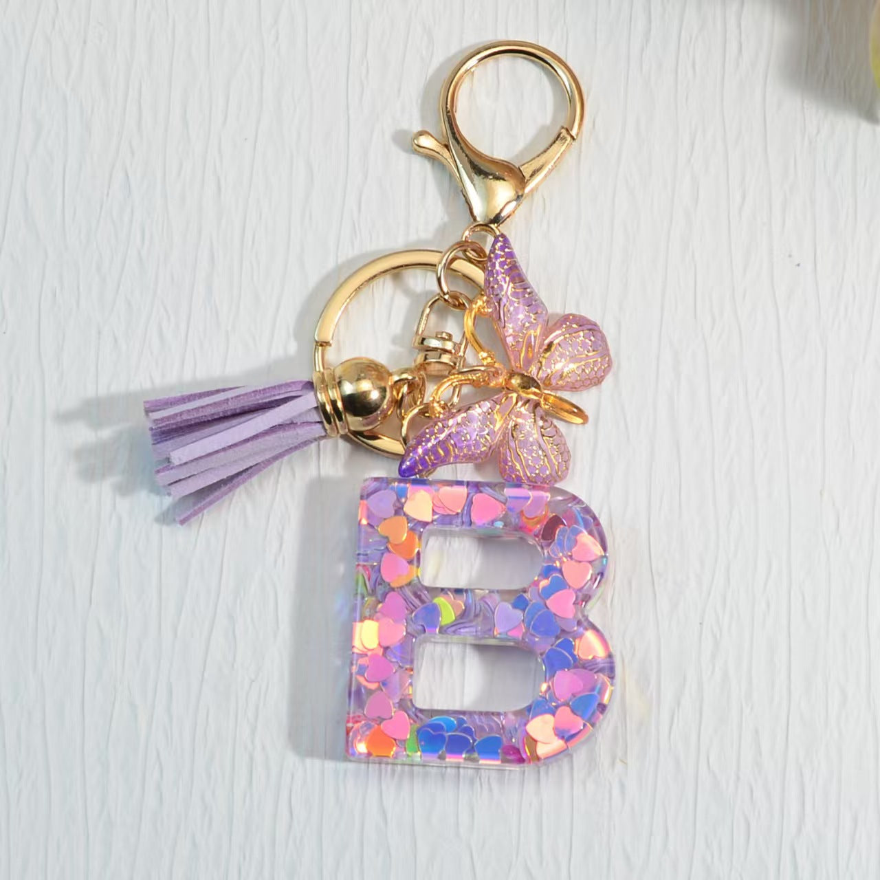 Nyckelring med hjärta, paljetter, engelska alfabetet