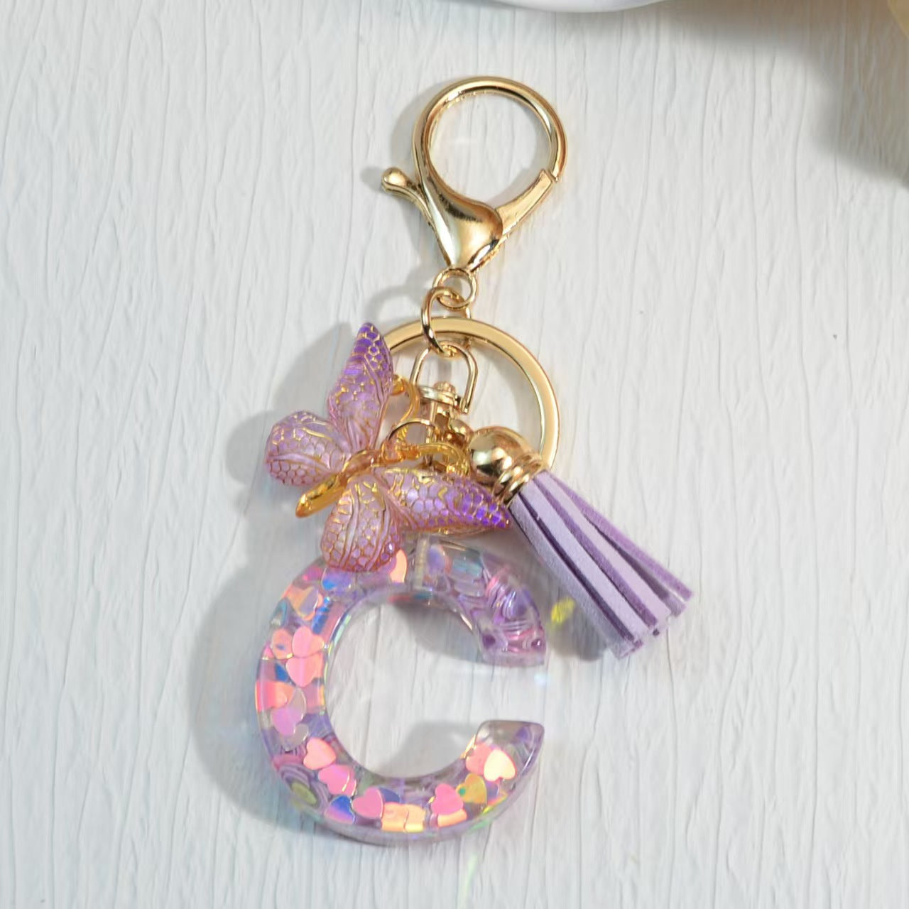 Nyckelring med hjärta, paljetter, engelska alfabetet