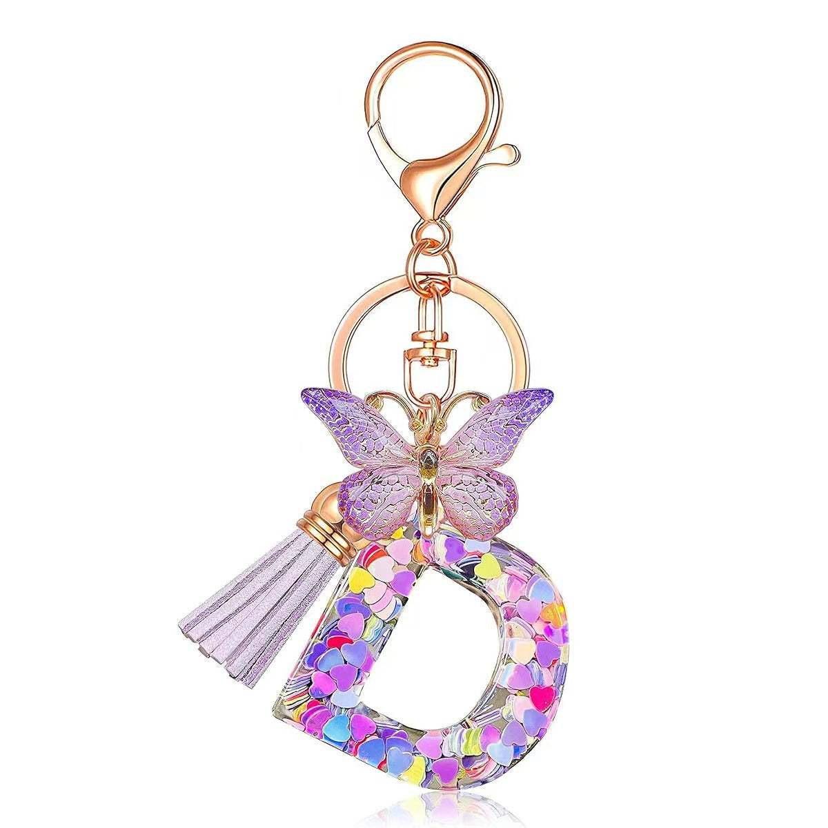 Nyckelring med hjärta, paljetter, engelska alfabetet