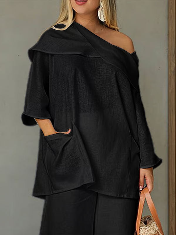 Damtopp med oregelbunden krage/Irregular Collar Ladies Top