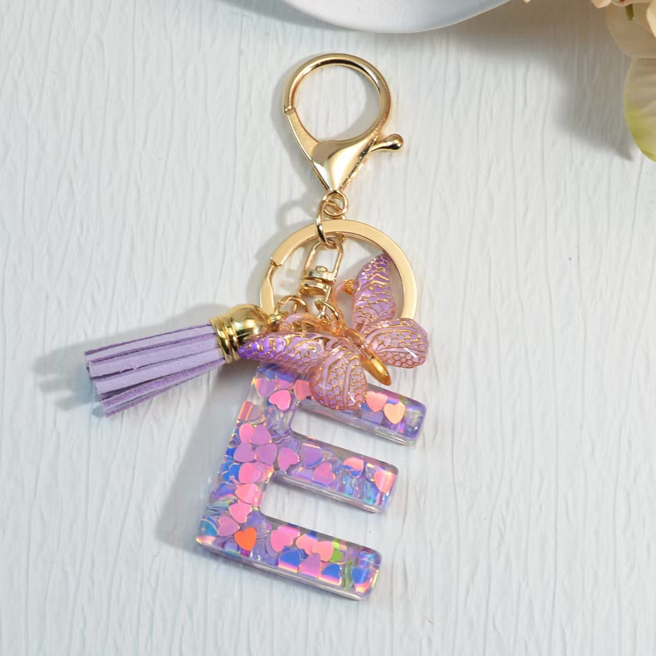 Nyckelring med hjärta, paljetter, engelska alfabetet