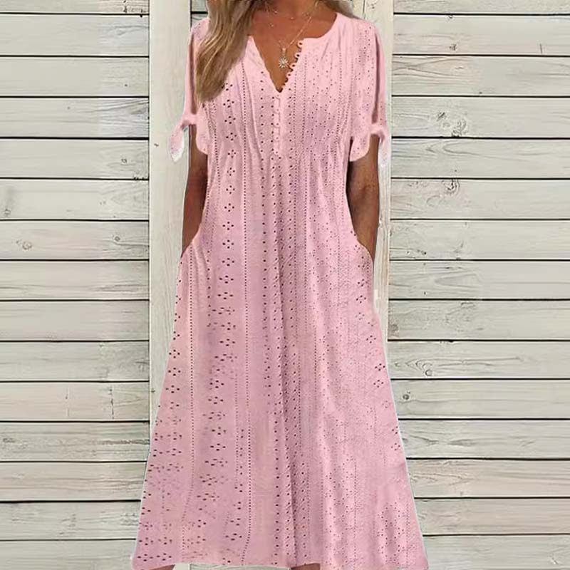 🌷Broderad Enfärgad Klänning Med Hög Midja 🌿/Embroidered high waist solid color dress