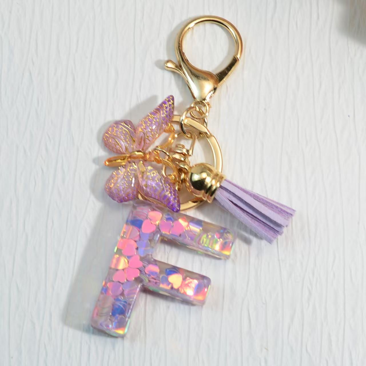 Nyckelring med hjärta, paljetter, engelska alfabetet