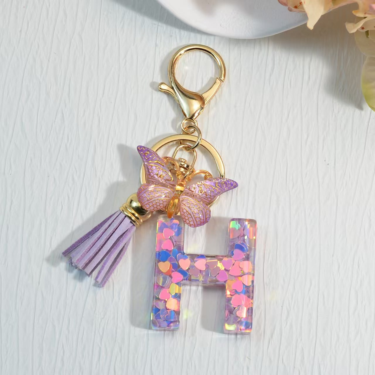 Nyckelring med hjärta, paljetter, engelska alfabetet