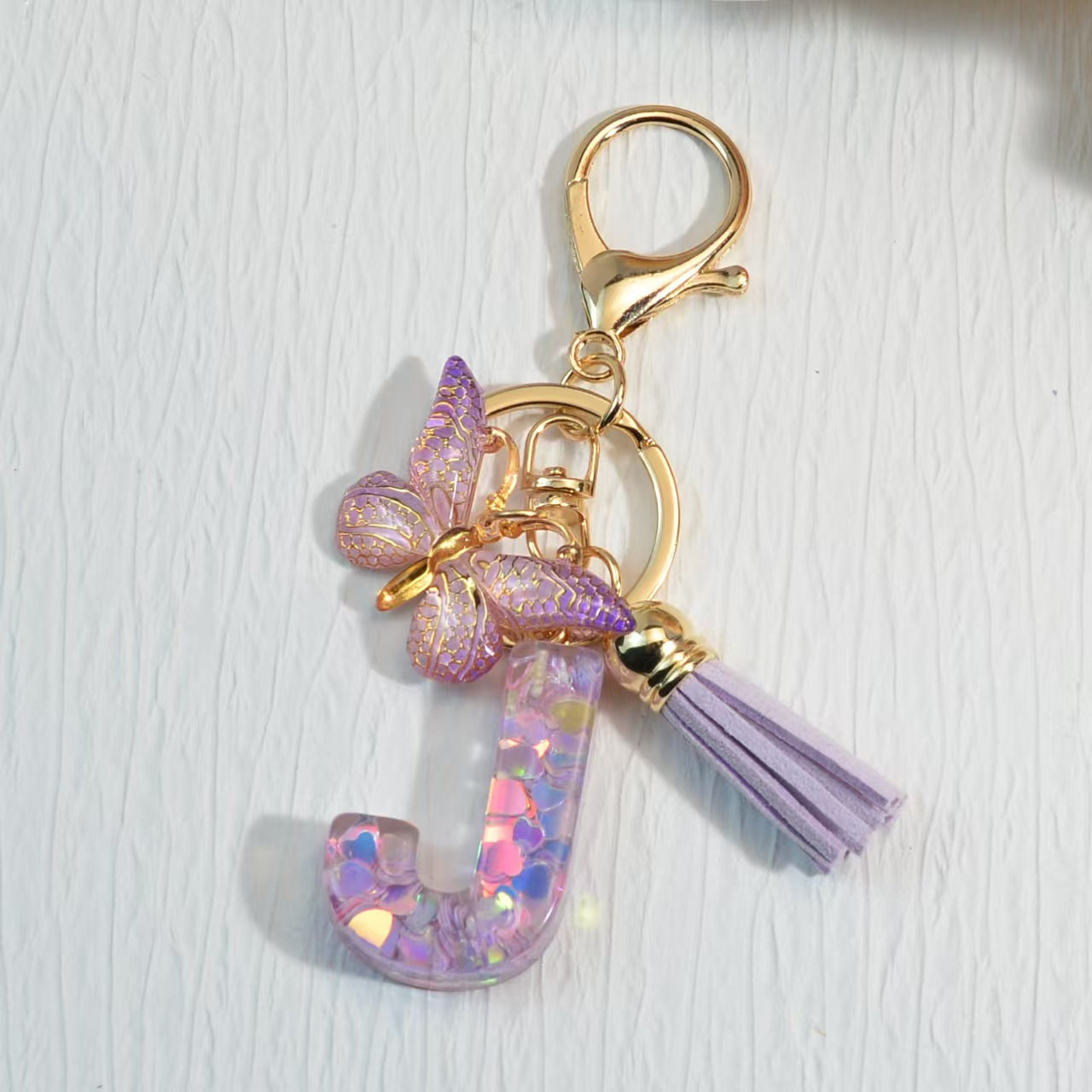 Nyckelring med hjärta, paljetter, engelska alfabetet