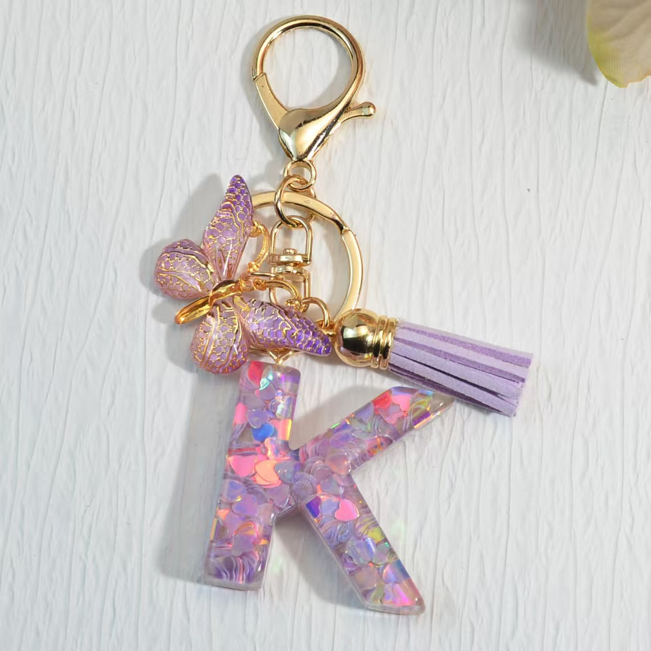 Nyckelring med hjärta, paljetter, engelska alfabetet