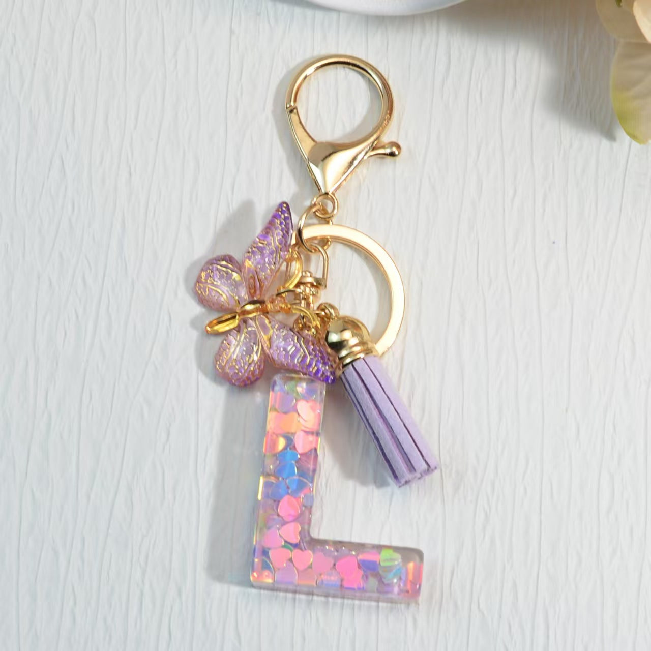 Nyckelring med hjärta, paljetter, engelska alfabetet