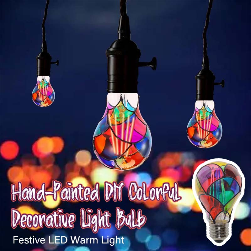 Handmålad DIY färgglad dekorativ glödlampa - festligt varmt LED-ljus💡🎨