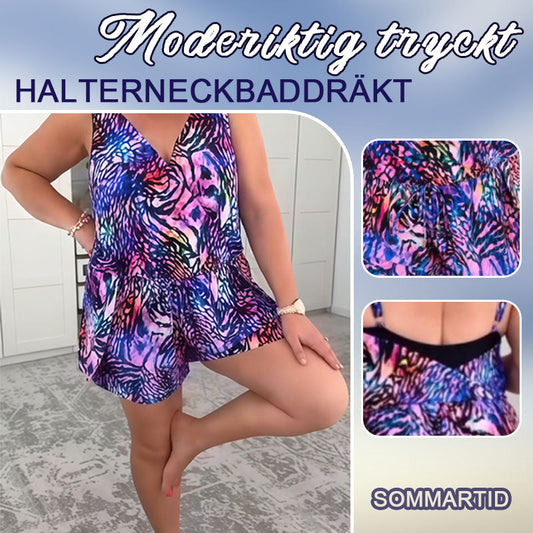 🌊Moderiktig tryckt halterneckbaddräkt💃