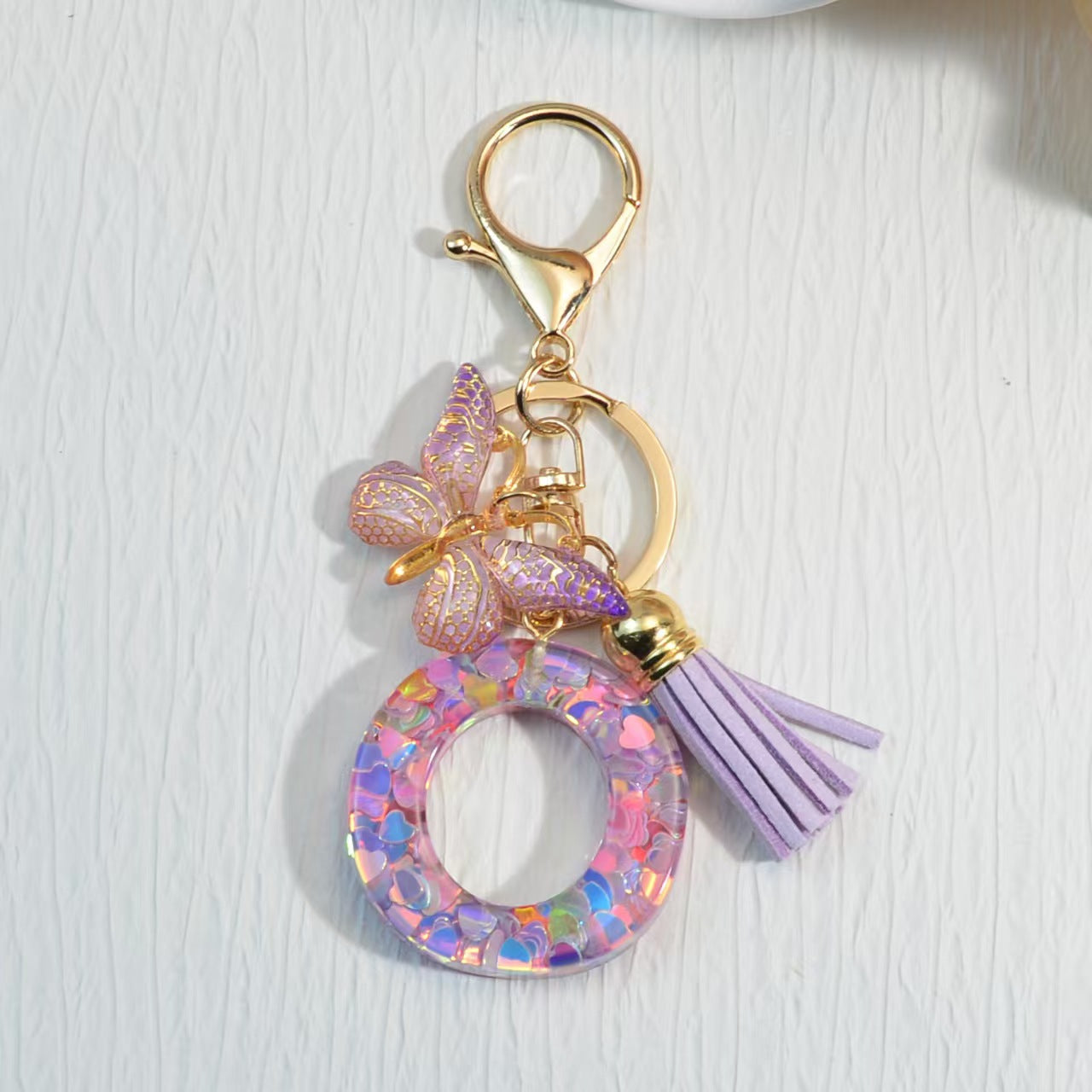 Nyckelring med hjärta, paljetter, engelska alfabetet