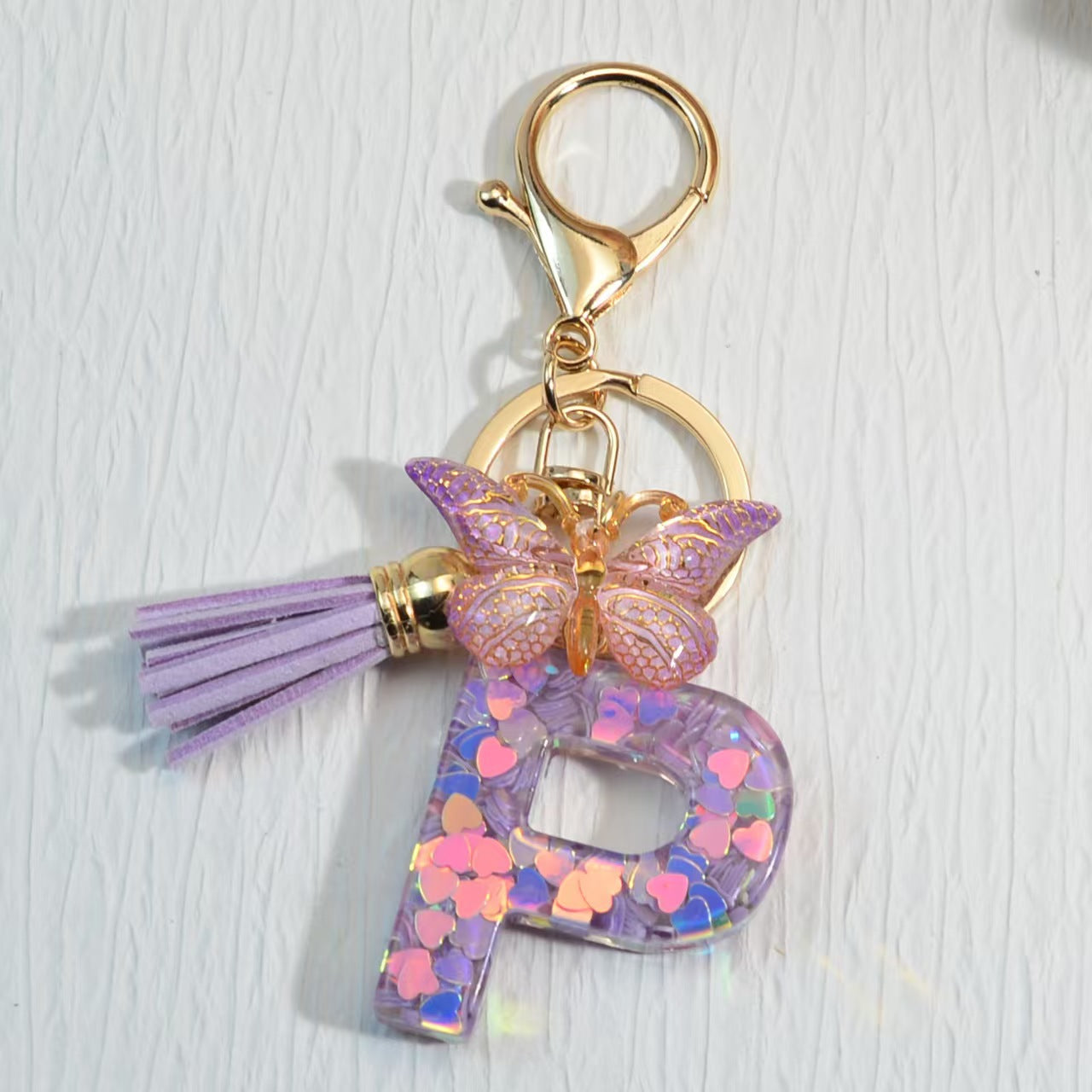 Nyckelring med hjärta, paljetter, engelska alfabetet