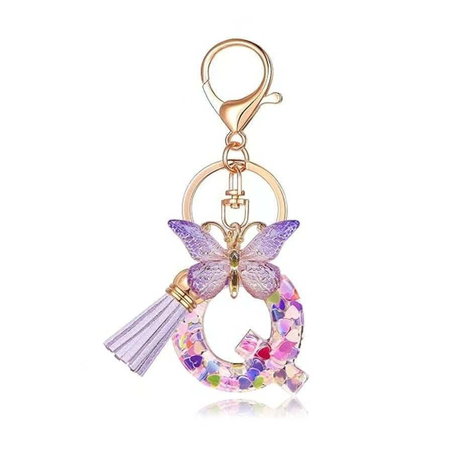 Nyckelring med hjärta, paljetter, engelska alfabetet