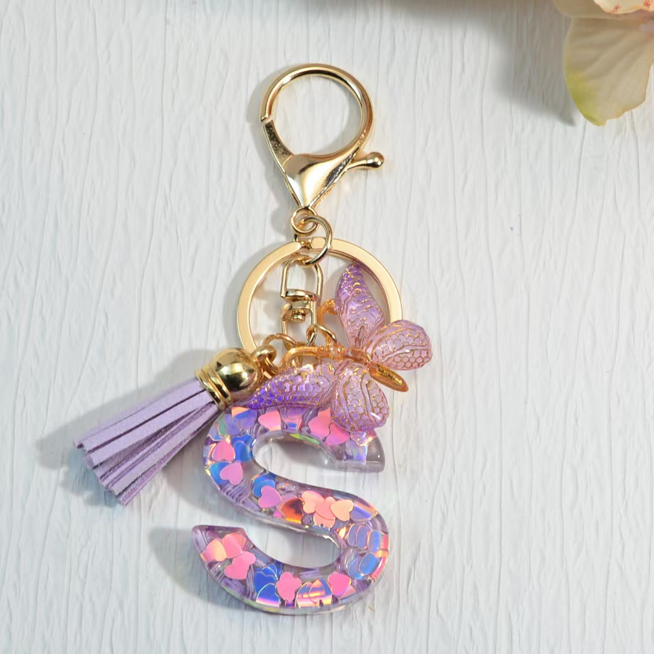 Nyckelring med hjärta, paljetter, engelska alfabetet