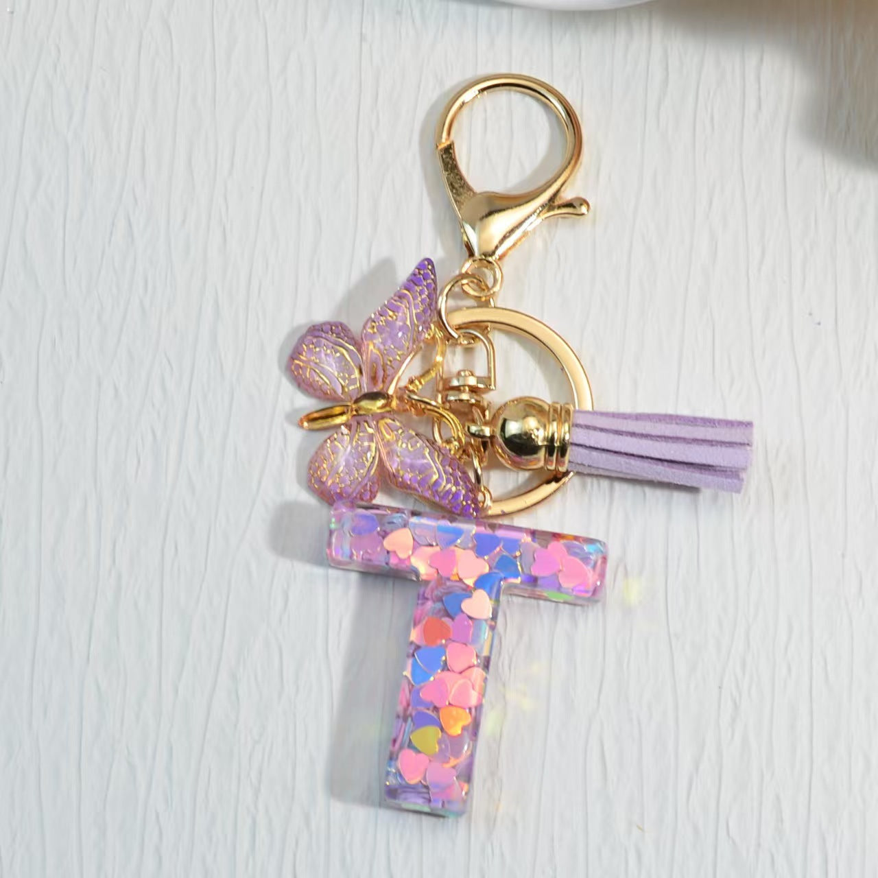 Nyckelring med hjärta, paljetter, engelska alfabetet