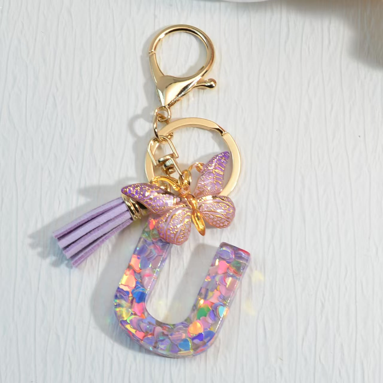 Nyckelring med hjärta, paljetter, engelska alfabetet