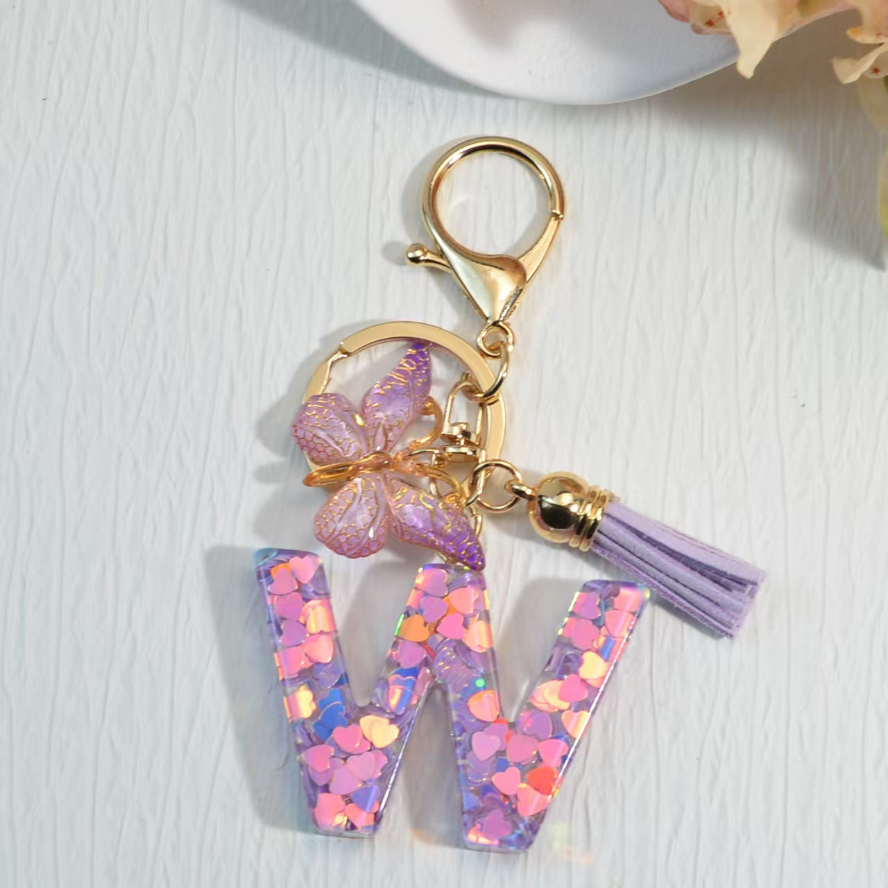 Nyckelring med hjärta, paljetter, engelska alfabetet