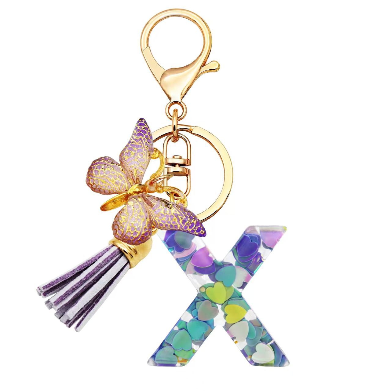 Nyckelring med hjärta, paljetter, engelska alfabetet