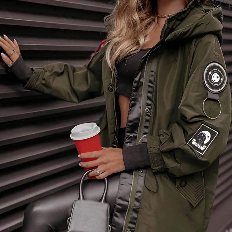 💜Långärmad jacka med huva för damer