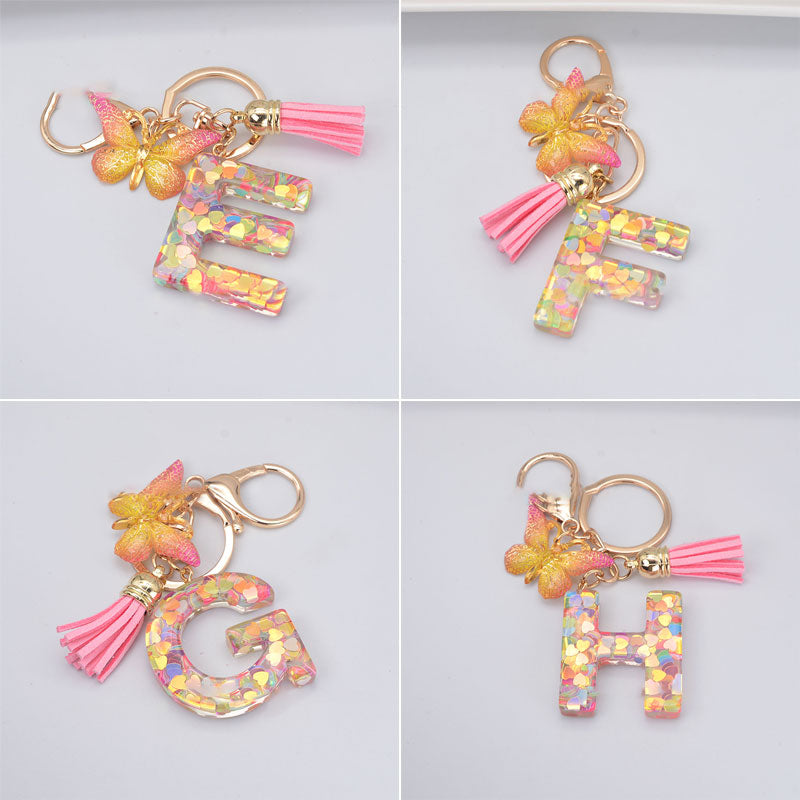 Nyckelring med hjärta, paljetter, engelska alfabetet