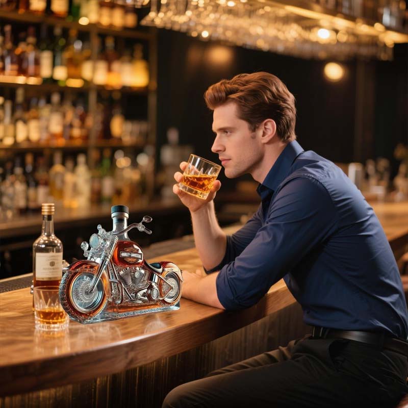 Kreativ vinflaska av motorcykelglas