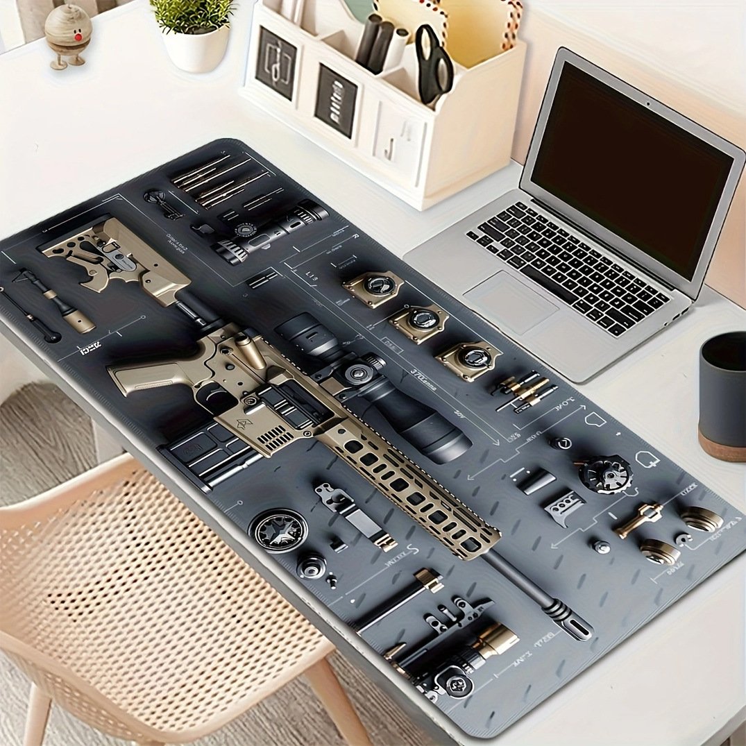 Cool Military Weapon Build Weapon Parts Display Stor musmatta för spel, snyggt skrivbordsskydd med halkfritt gummi, flera storlekar för bärbar dator och skrivbord