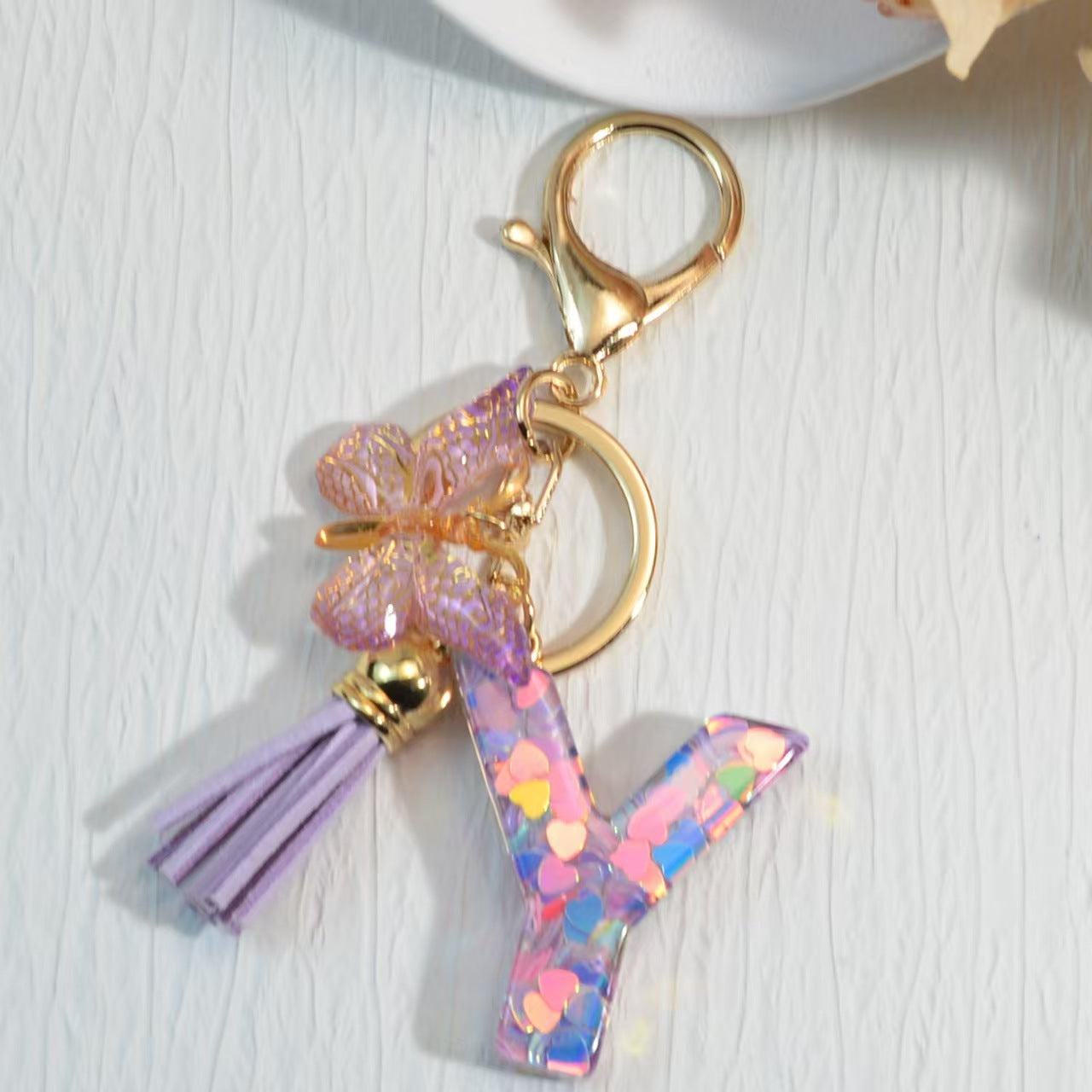 Nyckelring med hjärta, paljetter, engelska alfabetet