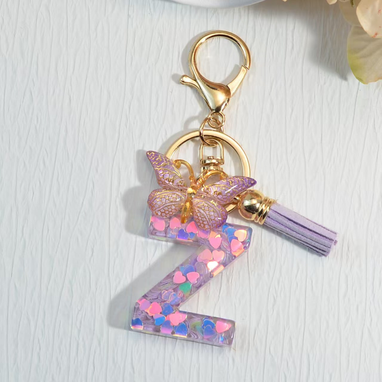 Nyckelring med hjärta, paljetter, engelska alfabetet