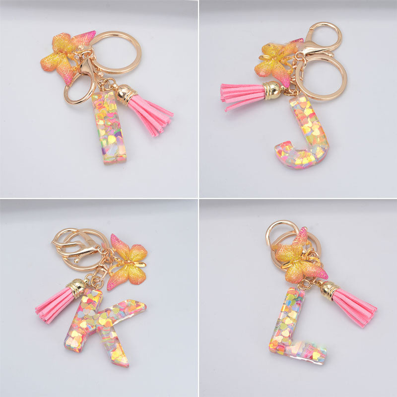 Nyckelring med hjärta, paljetter, engelska alfabetet