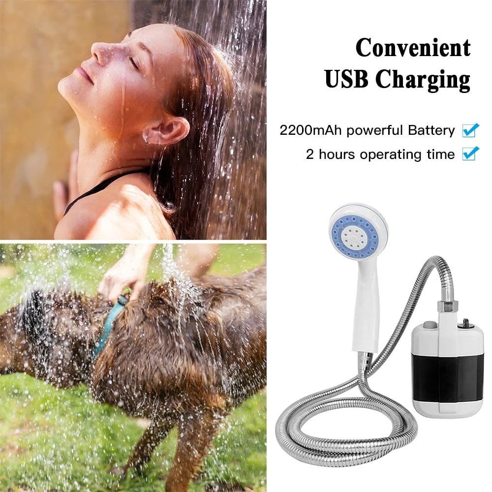 🚿 Håll dig fräsch utomhus – Bärbar campingdusch med justerbart flöde – För enkel och bekväm rengöring utomhus!
