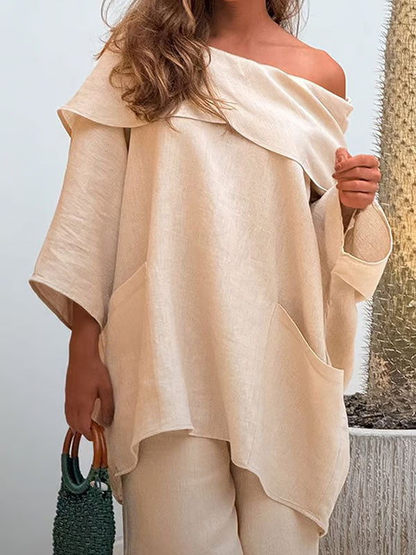 Damtopp med oregelbunden krage/Irregular Collar Ladies Top