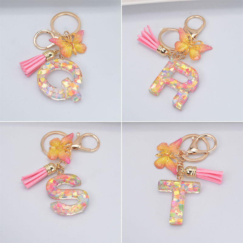 Nyckelring med hjärta, paljetter, engelska alfabetet