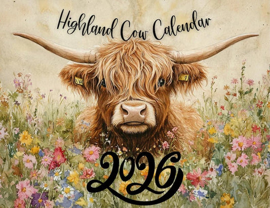 🐮Highland Cow Kalender 2026 – Rustik lantlig väggkonst & månadsplanerare