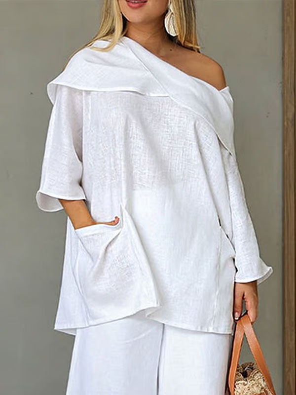Damtopp med oregelbunden krage/Irregular Collar Ladies Top