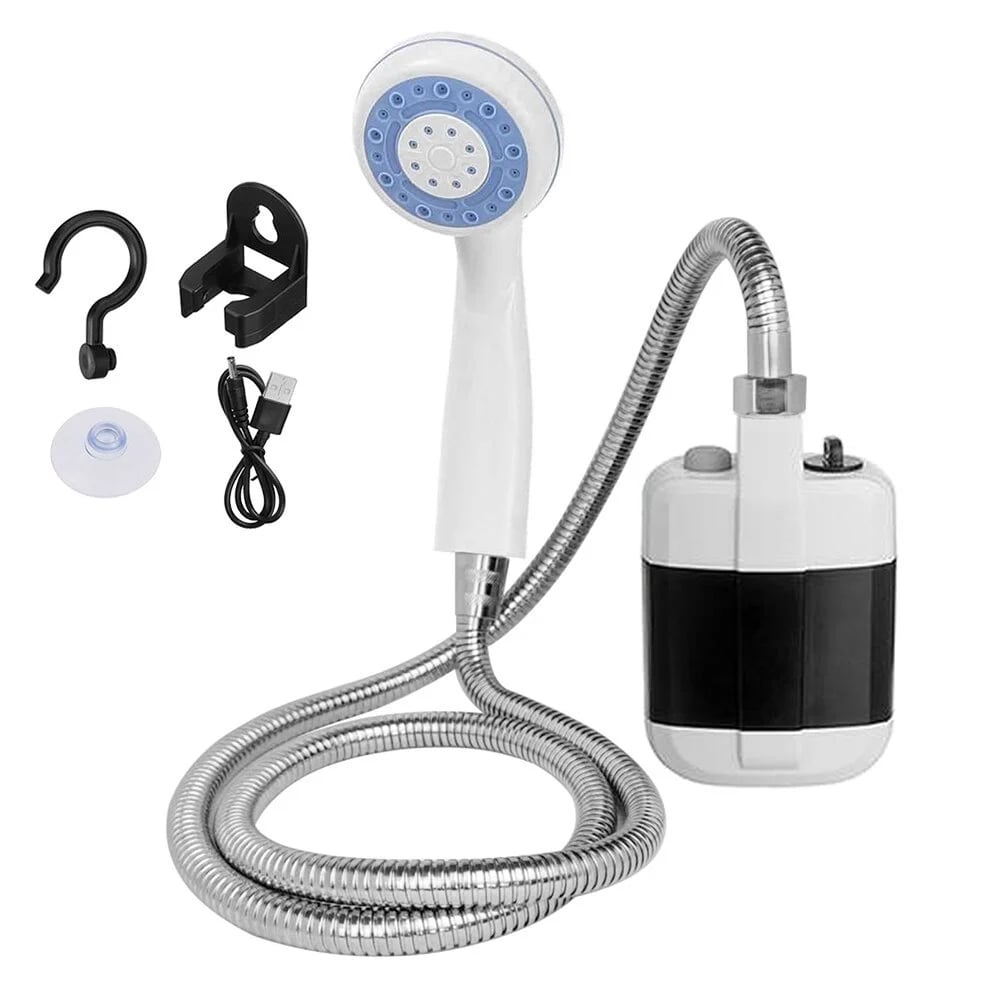 🚿 Håll dig fräsch utomhus – Bärbar campingdusch med justerbart flöde – För enkel och bekväm rengöring utomhus!
